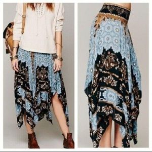Free People Blue and Black Midi Skirt